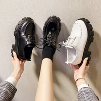 women platform flats heel shoes lace up flats women fashion shoes for women pu leather flats female black basic
