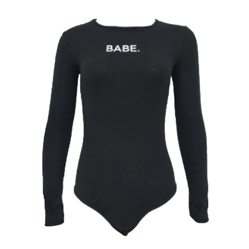 

Fashion Sexy Women BABE Letter Long Sleeved Bodysuits Casual Skinny Bodysuits Autumn Winter O-neck One Piece Body Bodysuits