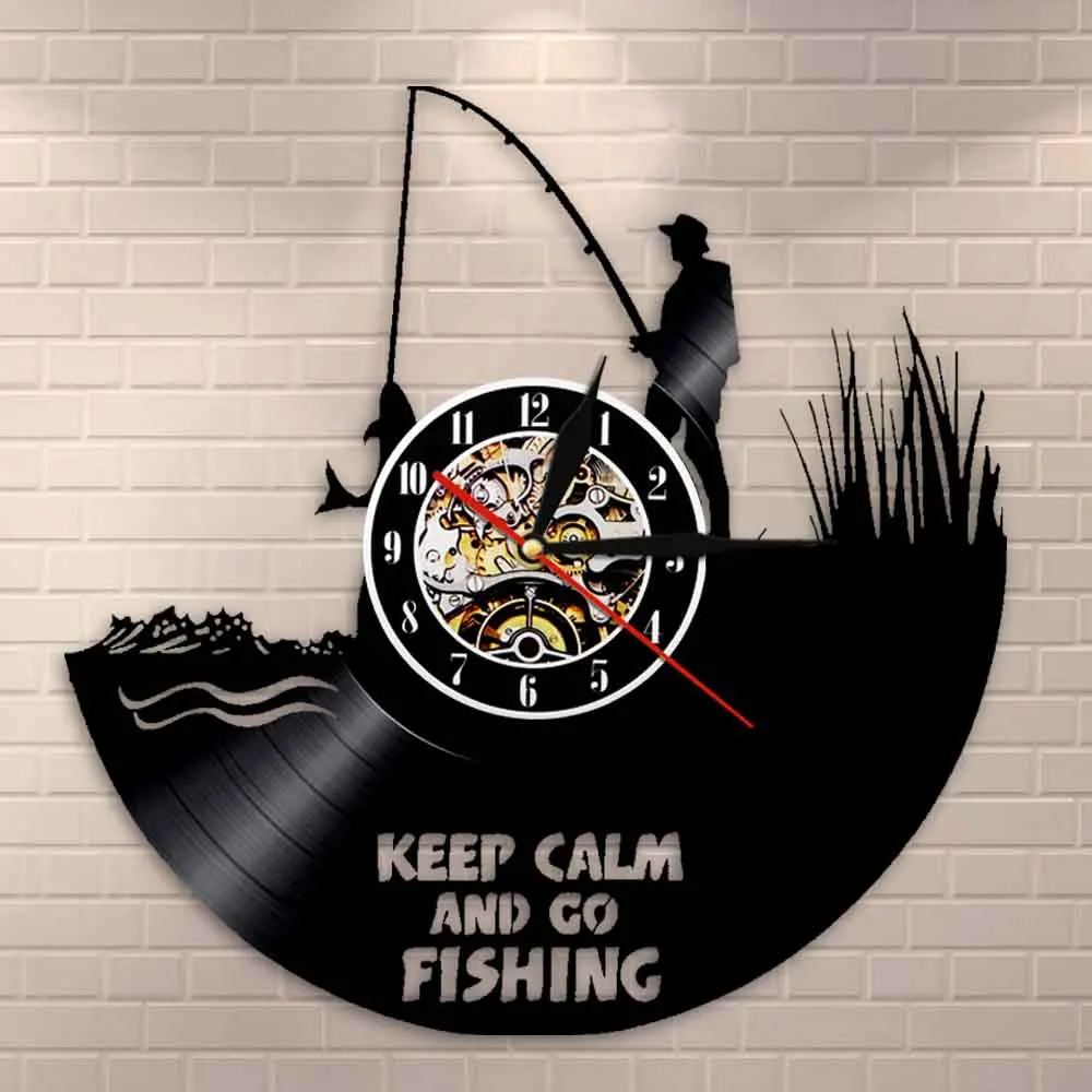 Веселые настенные часы Keep Calm and Go для рыбалки в рыбацком стиле речной виниловая