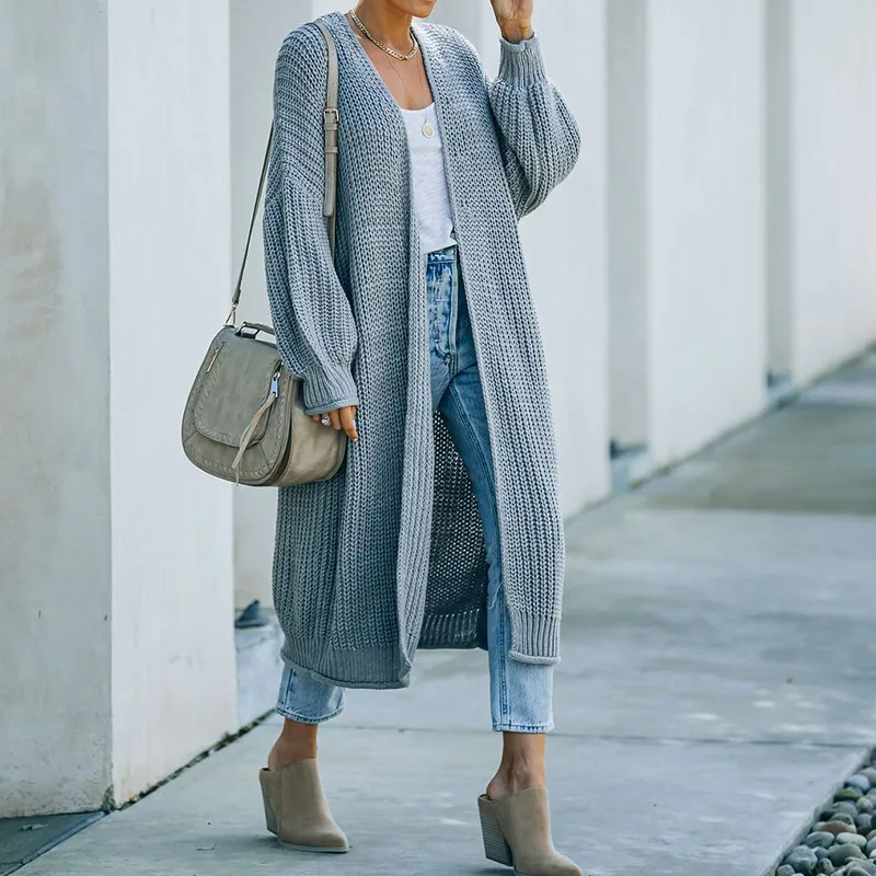 Укороченный длинный кардиган Женский Свитер оверсайз сезон осень-зима вязаный