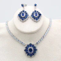 925 stamp dubai blue stones necklace earring set for women luxury wedding party bridal jewelry