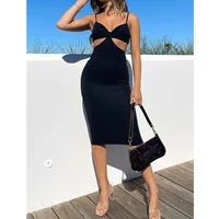 wsevypo elegant spaghetti straps knitted midi dress party chic solid color womens sleeveless v neck cutout bodycon sundress