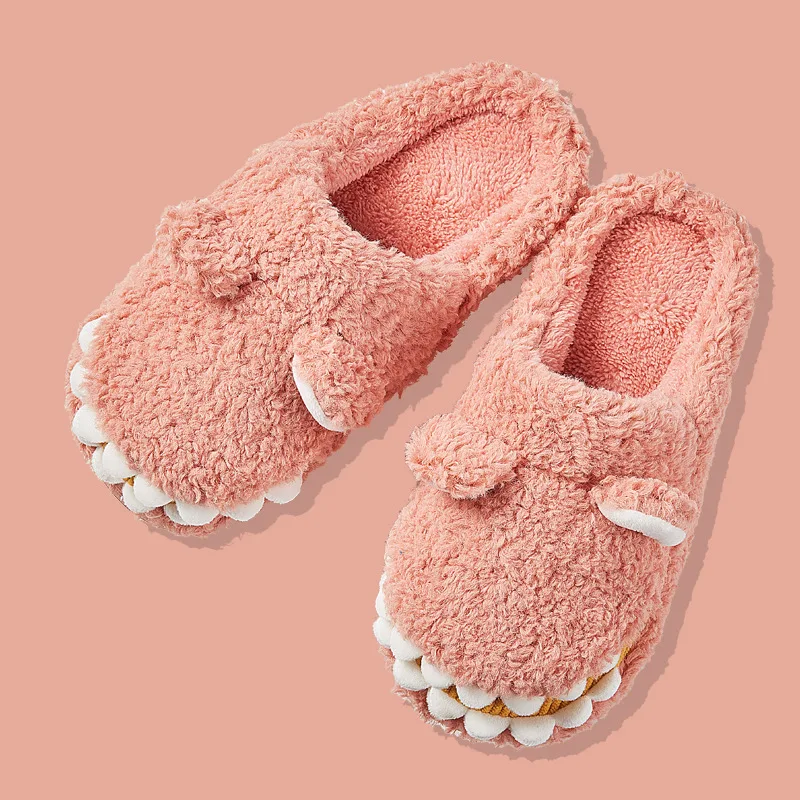 Cute Cartoon Dinosaur Winter Women Slippers Warm Cotton Plush Unisex House  Shoes Female Soft Anti-Slip Shoes Zapatillas Mujer