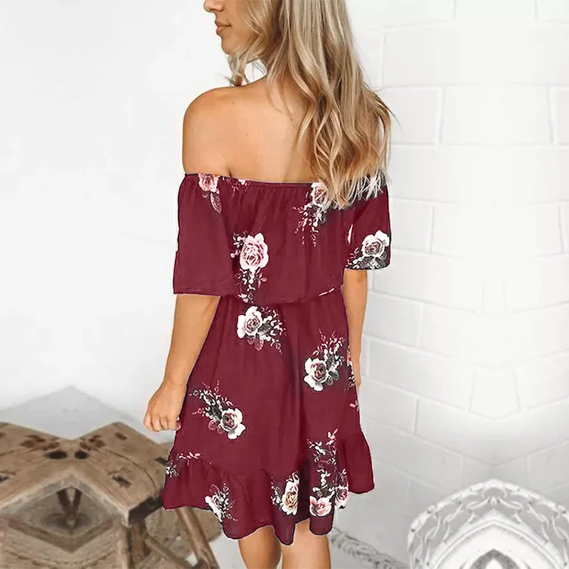 Женское платье с открытыми плечами Повседневное коротким рукавом и вырезом