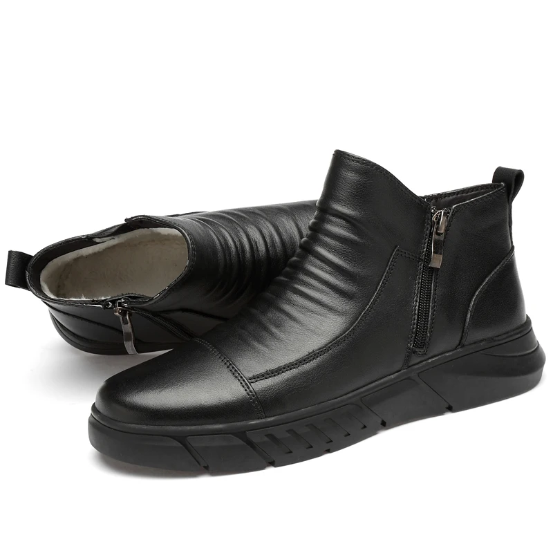 Black With Fur Новинка года; Роскошные Ковбойские Сапоги Мужские модельные ботинки из натуральной кожи с мехом; Мужская зимняя обувь мужские ботинки на молнии на резиновой подошве - Цвет: Black With Fur