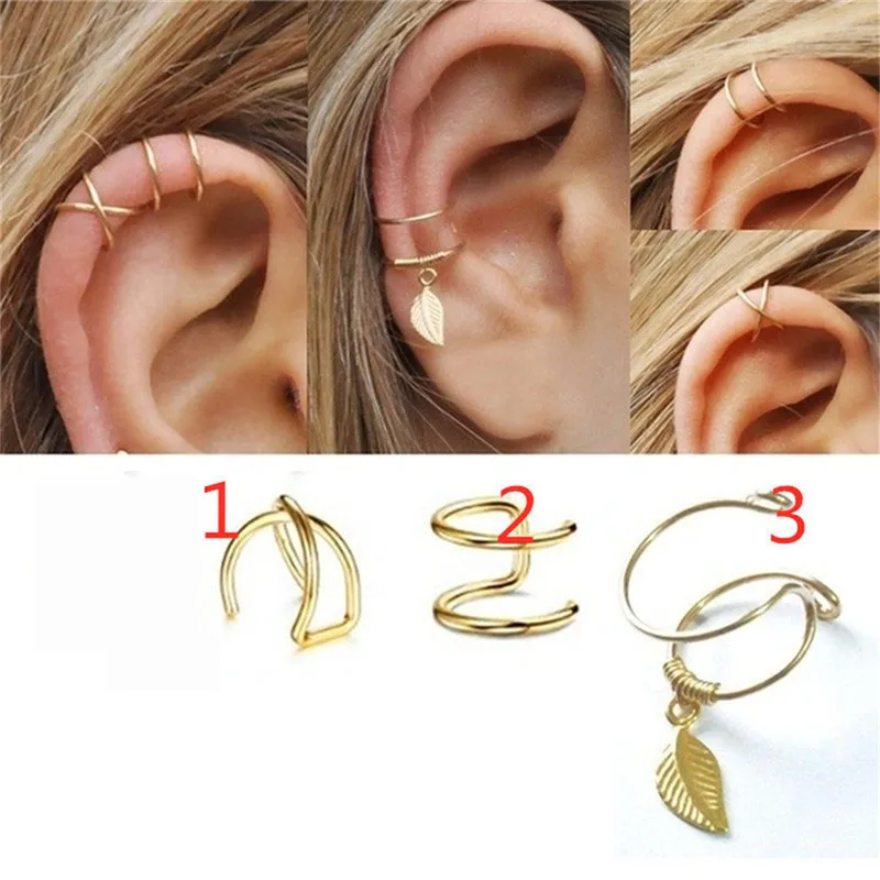 

3Pcs/Set Leaf Ear Cuff Clip Earrings Women Wrap Stud Clip Earcuff No Piercing Fake Cartilage Earrings Party Wedding Jewelry