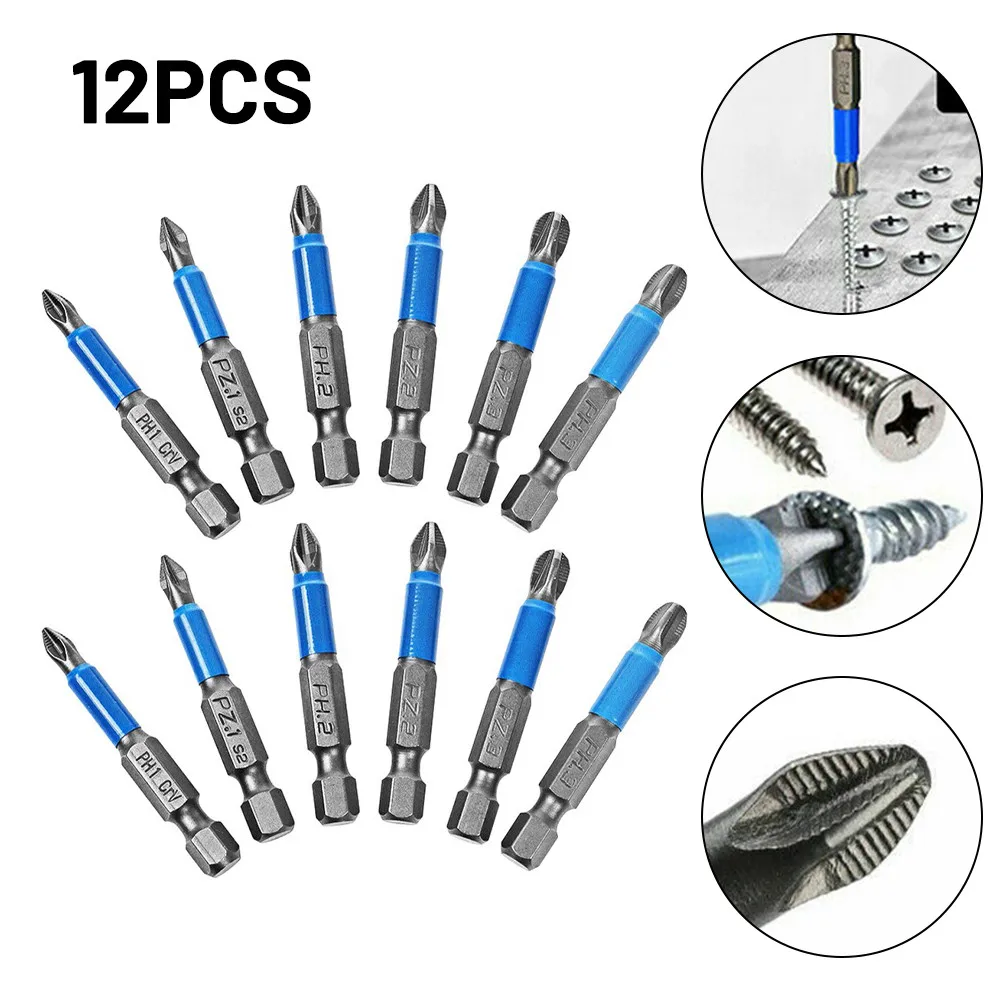 

12Pcs/Lot PZ/PH Anti Slip Pozidrive Bits Hex Shanked Screwdriver Bits GCr15 Magnetic Single Head