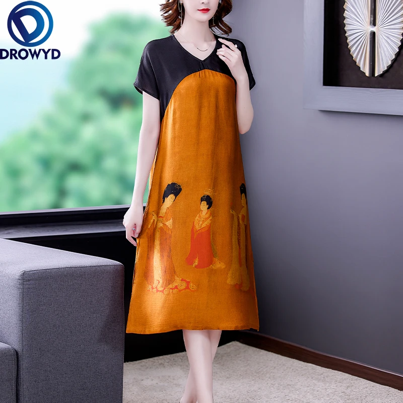 

Summer Vintage Boho Beach Maxi Dress for Women V-neck Short Sleeve Print Long Dresses Elegant Slim A-line Runway Party Vestidos