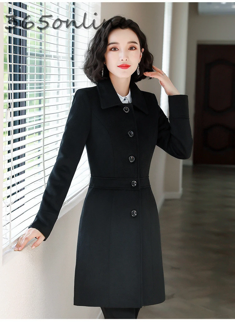 Средней длины шерстяное пальто для деловых женщин осень и зима 2019 элегантная