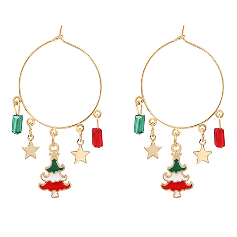 

ZHINI New Punk Gold Color Geometric Circle Dangle Drop Earrings for Women Simple Cute Christmas Tree Statement Earring Jewelry