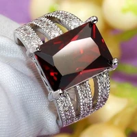gorgeous large square shape rose red zircon women ring full bling micro pave crystal dazzling bridal ring wedding engage ring