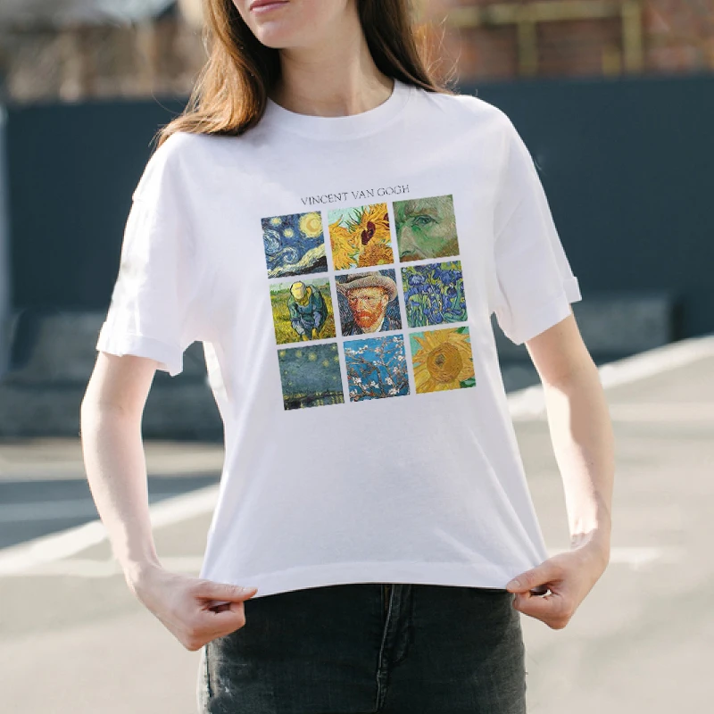 

Модная летняя футболка, винтажная шикарная футболка с художественным принтом, повседневный свободный женский топ большого размера, трендо...