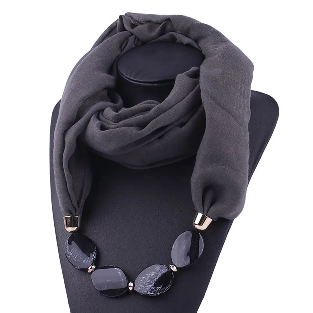 Women Fashion Solid Color Necklace Pendant Scarf Ethnic Style Soft Necklace Scarf Femme Accessories New Arrival#P15