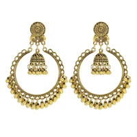 vintage indian jhumka earrings for women round gold carving floral bell shaped tassel pendant earrings afghan ethnic jewelry