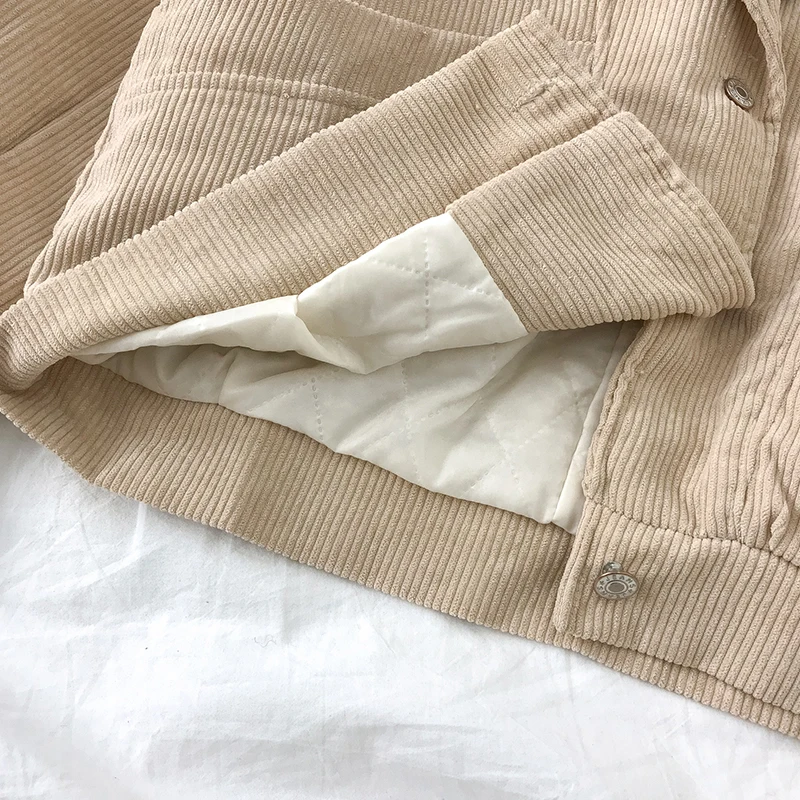 

New Corduroy Quilted Jacket Women Autumn and Winter 2021 Small Man Suit Collar Wild Pure Color Casual Long-sleeved Top Fashion