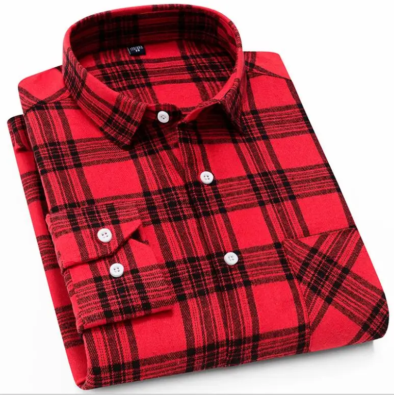 Men Flannel Plaid Shirt 100% Cotton 2019 Spring Autumn Casual Long Sleeve Soft Comfort Slim Fit Styles Brand Man Plus Size | Мужская