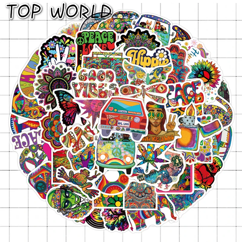 10/50Pcs/set Hippy Cartoon Hippie Psychedelic Art Graffiti Sticker For Kids Case Suitcase Decals Diy Helmet Luggage Laptop