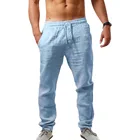 Брюки мужские однотонные из хлопка и льна, эластичная талия, свободные длинные штаны, дышащие повседневные брюки в стиле хип-хоп