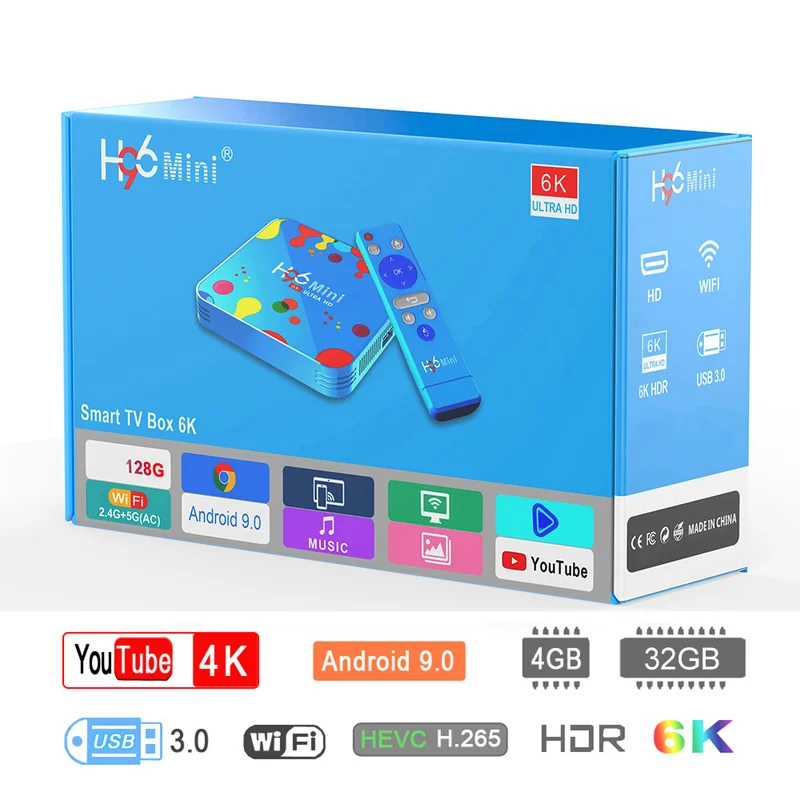 4 ГБ 128 ГБ H96 Мини Android 9,0 ТВ приставка Allwinner H6 четырехъядерный 6K H.265 Wifi netflix Youtube телеприставка H96mini 4 ГБ 32 ГБ