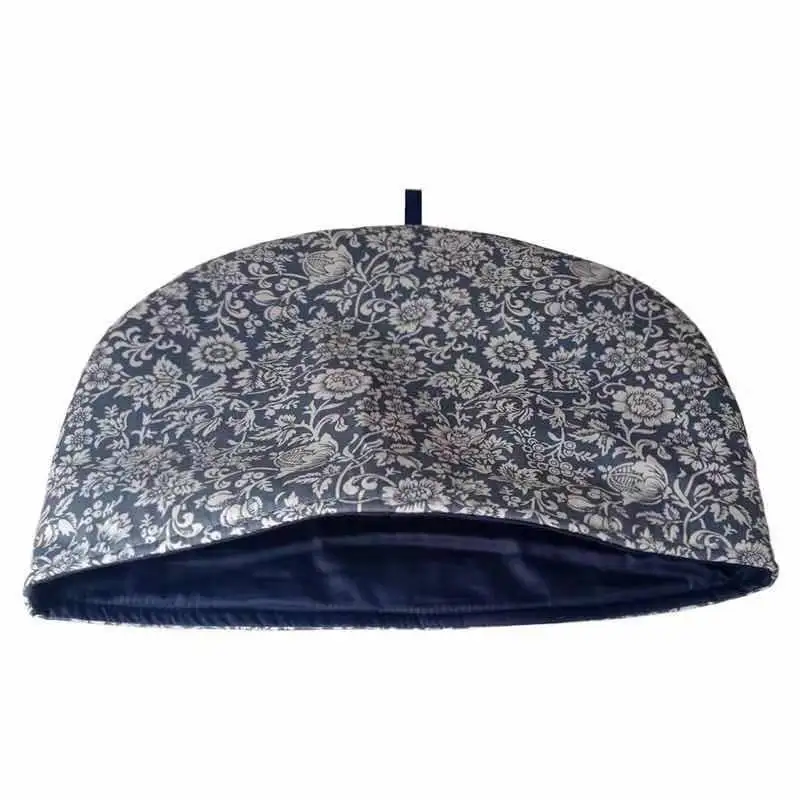 Темно синий простой хлопковый домашний чайник с цветочным принтом в фольклорном