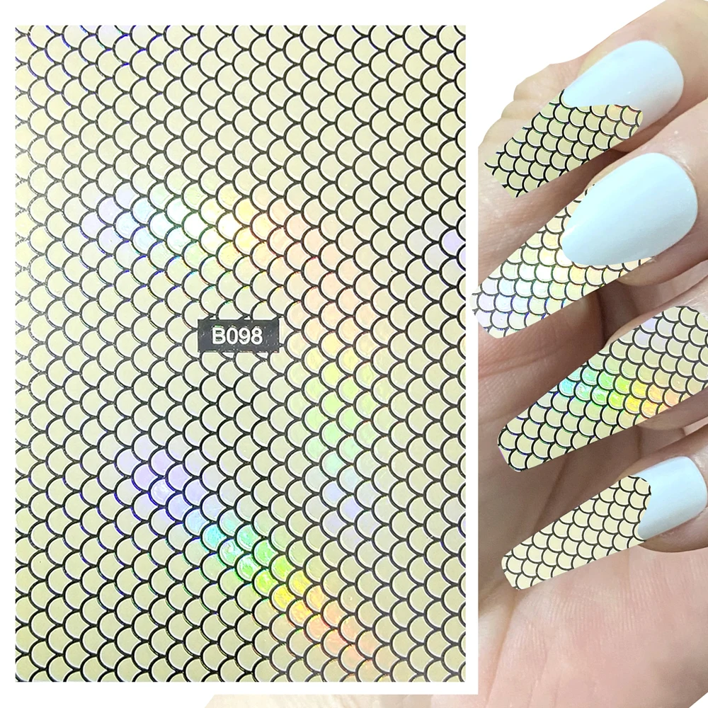 12PCS Luxury 3D Scale Nail Art Sticker Laser Colorful Nail Art Slider Self-adhesive Nail Decoration Decal