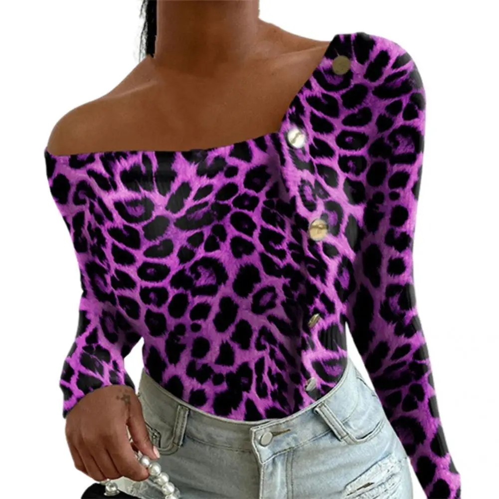 

Удобная модная пикантная блузка с леопардовым принтом, дышащая Повседневная Блузка на одно плечо для дома