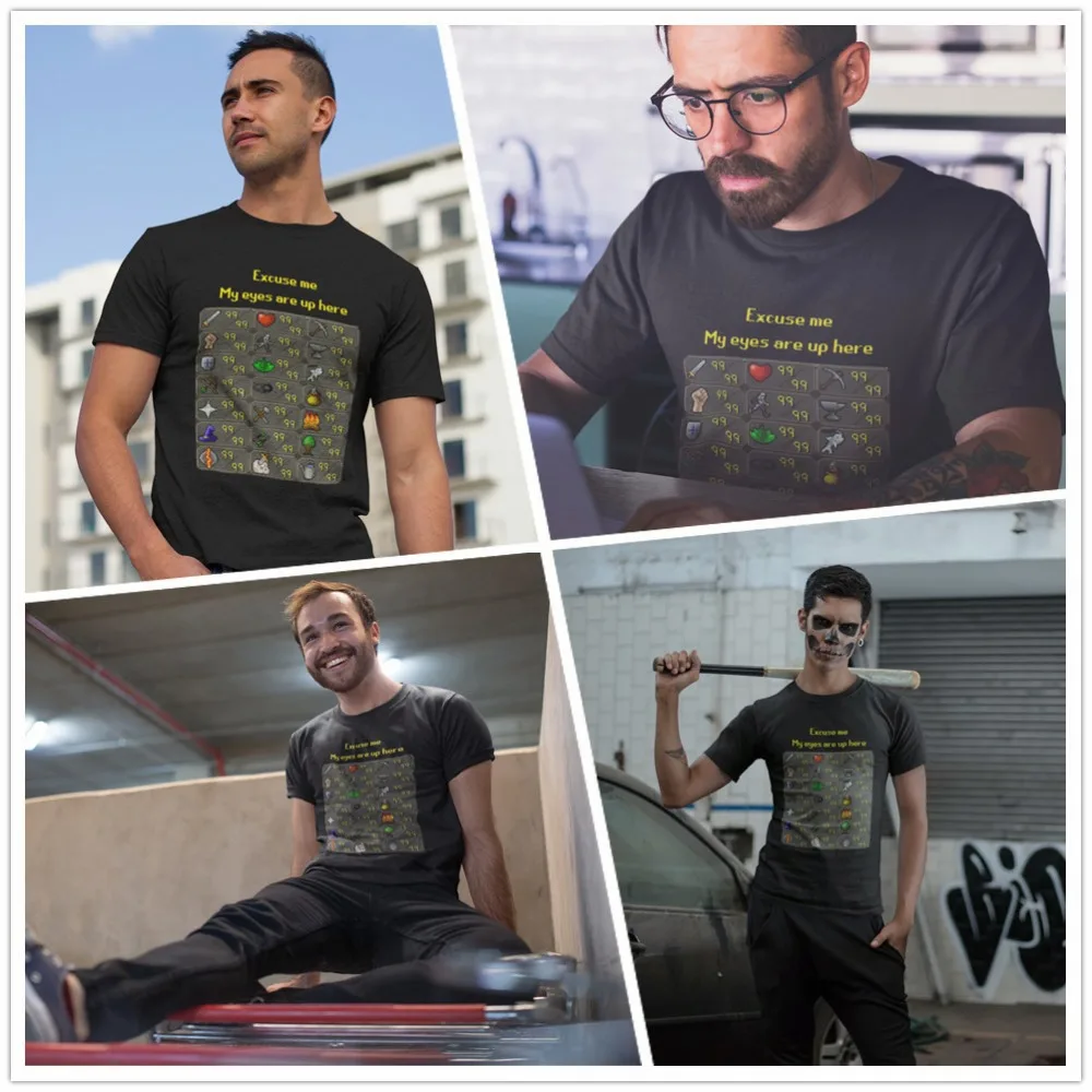 Runescape, футболка, Runescape, My Eyes Are Up Here, футболка, 100 хлопок, графическая футболка, мужская, ХХХ, с коротким рукавом, летняя, забавная футболка