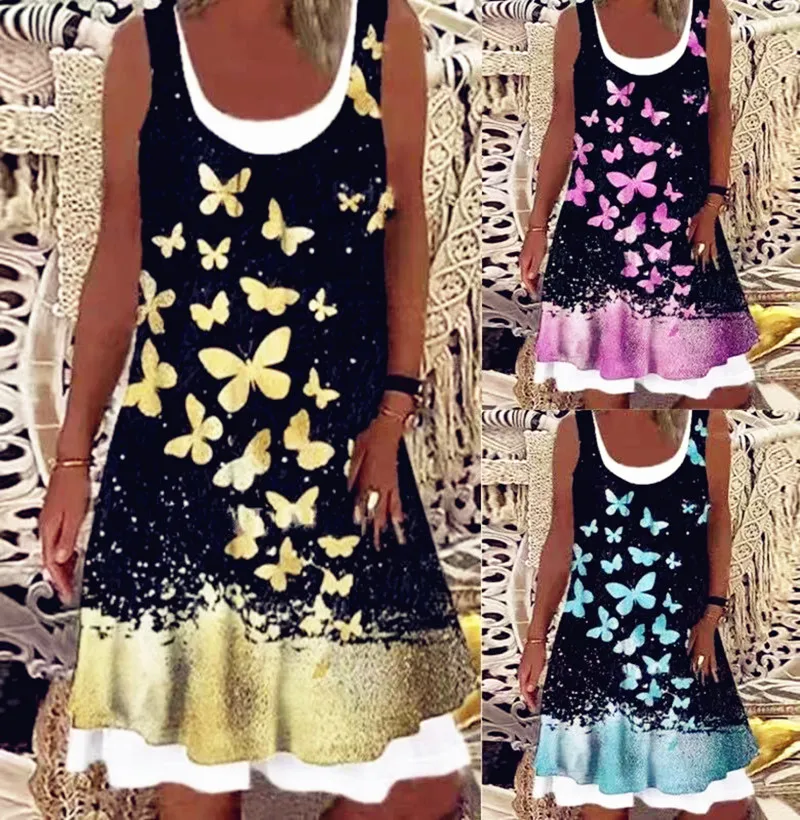 Women 2022 Loose Boho Vintage False Denim Ruffles Pocket Button Dress Large Big Summer Elegant Party Beach Dresses Plus Sizes