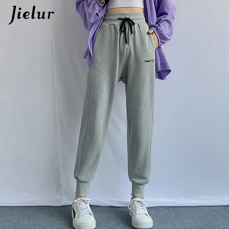 

Jielur Trousers Joggers Women M-XXL Loose Letter Print Drawstring Sweatpants Harajuku Pants Korean Casual Harem Pants Spring New