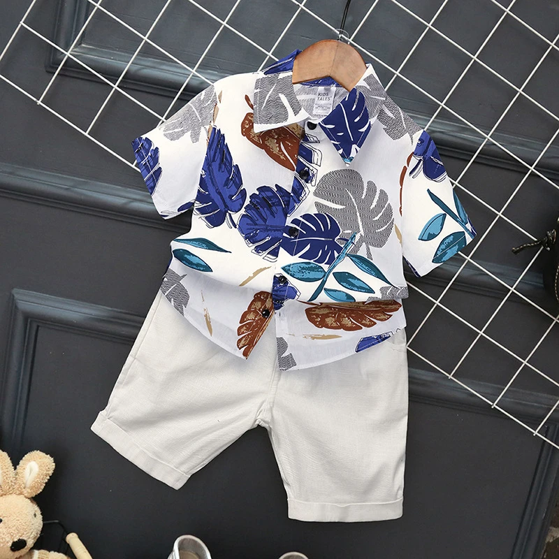 

Boy's color short-sleeved shirt suit 2020 summer new children's fashion shirt children's short two-piece suit