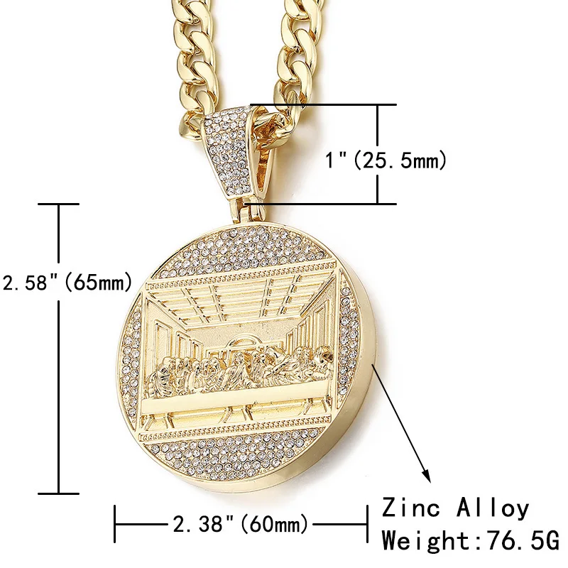 

1 New Fashion Hip Hop Jewelry Last Supper Pendant Big Jesus Iced Out Bling Zircon Gold Charm Necklace for Men Father's Day Gift