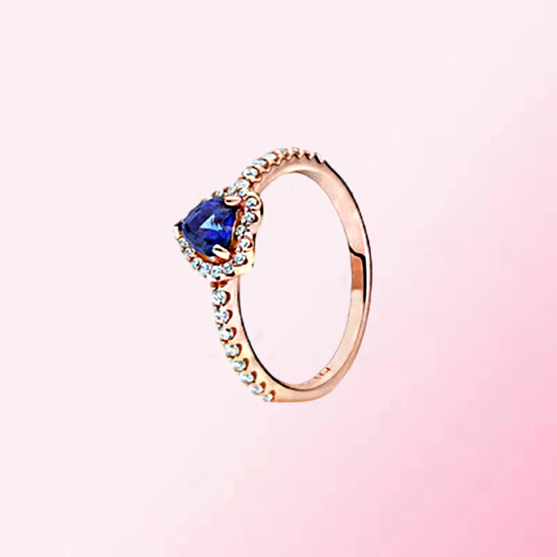 

1:1 Make High Quality Original 925 Sterling Silver Custom Rose Gold Blue Diamond DIY Ring