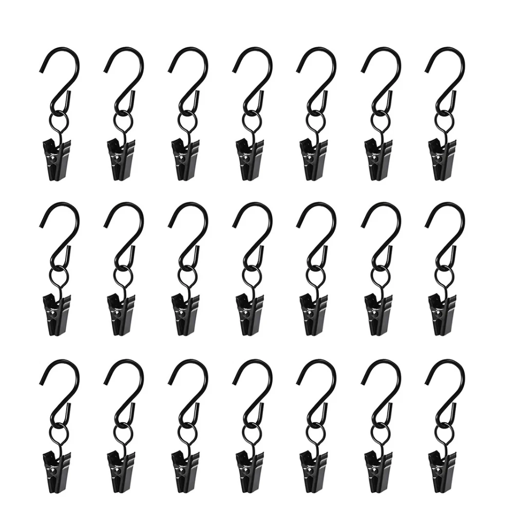 

50pcs Keys Home Bathroom S Shaped Hook Iron Non Slip Curtain Clip Multipurpose Closet Outdoor Hanging Storage Office Indoor