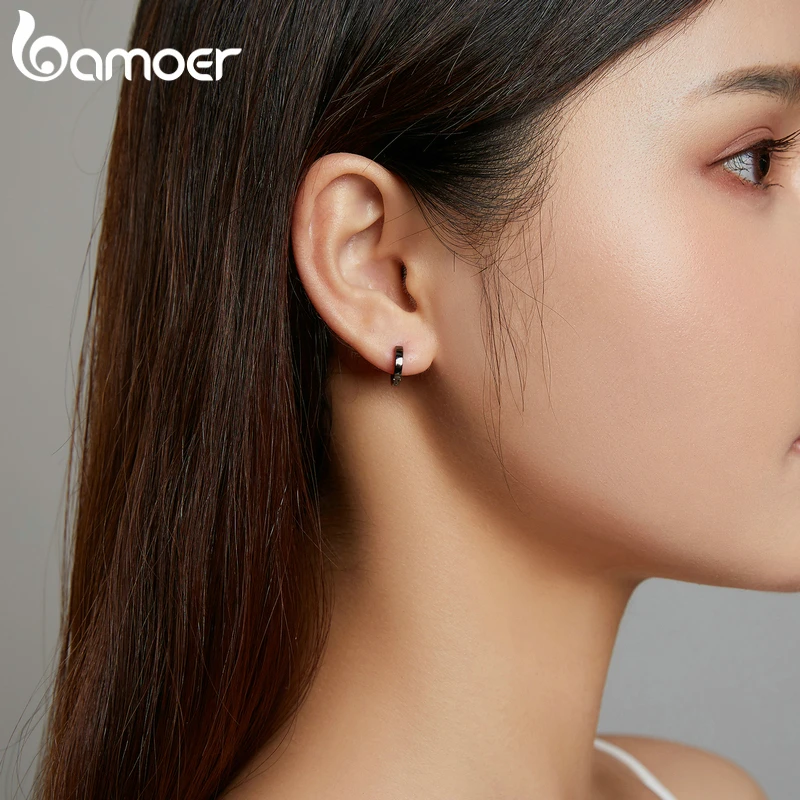 Bamoer – boucles d'oreilles en argent Sterling 925, noir et or, simple, créoles coréennes pour femmes et hommes, bricolage, bijoux à la mode, SCE1230