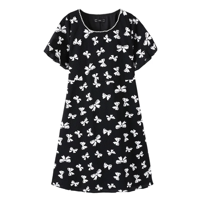 

Женское летнее платье-трапеция с высокой талией, круглым вырезом и цветочным принтом