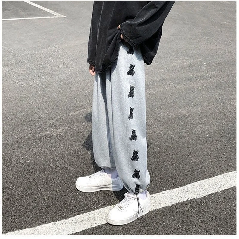 

MINGLIUSILI Korean Style Sweatpants Women Spring 2021 Fashion Bear Print Joggers Women Loose Streetwear High Waist Casual Pants