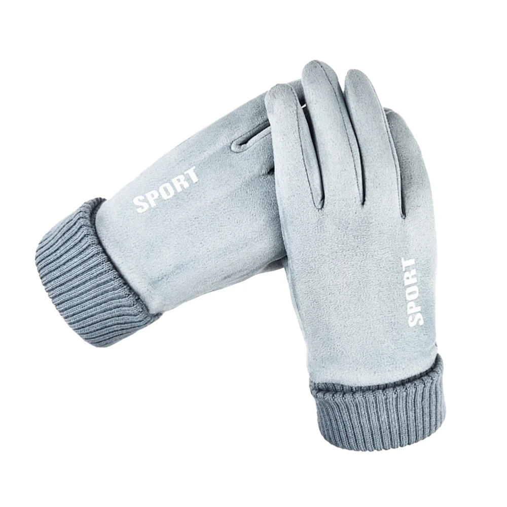 

1 Pair Winter Wind-Resistant Suede Touch Screen Thicken Plush Hand Protection for Riding Driving (Sky Blue)