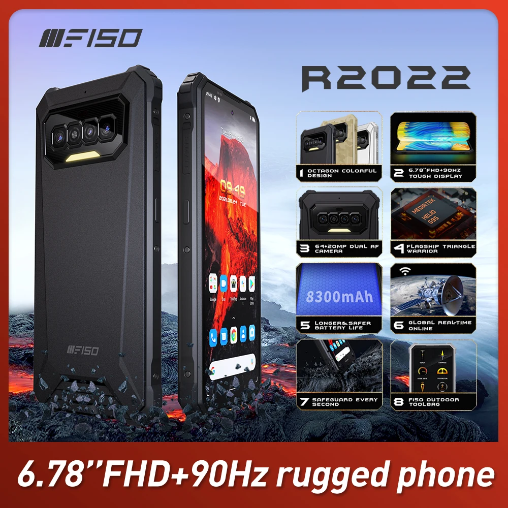 IIIF150 R2022 Android 11 Smartphone 8GB+128GB 64MP+20MP AF Night Vision 6.78'' FHD Waterproof 8300mAh NFC Rugged Phone