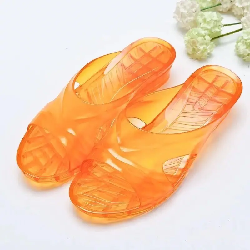 Crystal Clear Plastic Non-slip PVC High Heel Slippers Floor Slippers Hollowed-out  Women Shoes Slippers House  High Heels Sexy