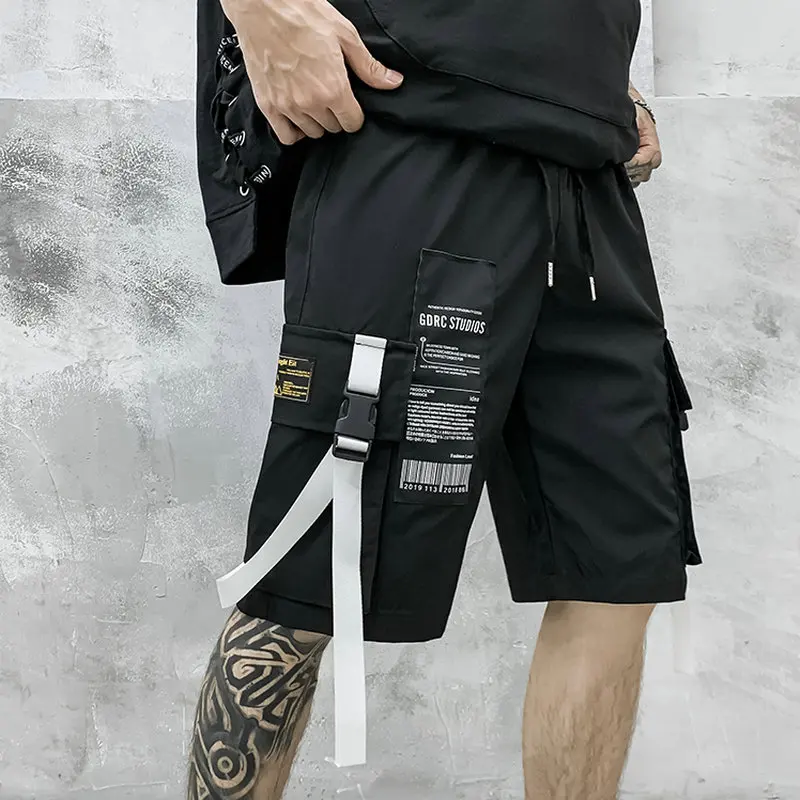 

Summer Casual Men Shorts Knee Length Bermuda Shorts Mens Ribbons Hip Hop Mens Short Pants 2020 Cargo Shorts Men New