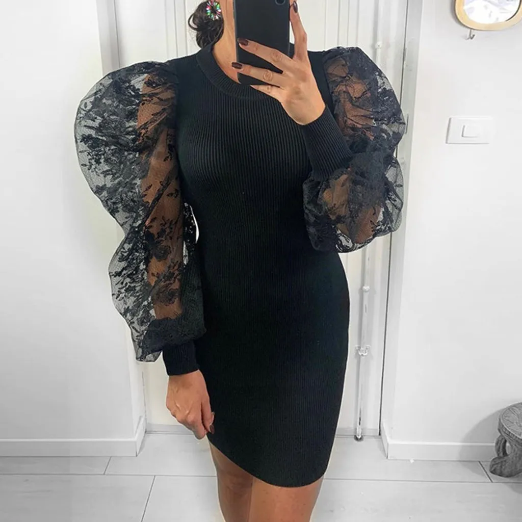 Сетчатое платье с пышными рукавами для женщин сексуальные платья вечерние мини