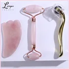 Роллер-массажер для лица из розового кварца, Нефритовый ролик с микроиглами, Нефритовый скребок, набор для ухода за кожей