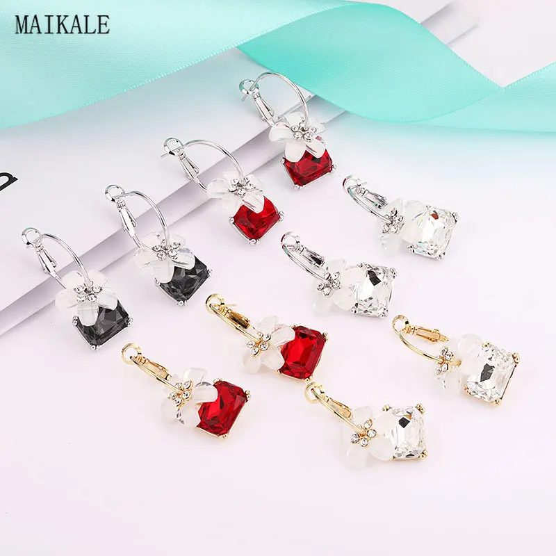 MAIKALE, Винтажные висячие серьги для женщин, медные квадратные серьги с кристаллами, с цветами из страз, висячие серьги в Корейском стиле, новые модные ювелирные изделия