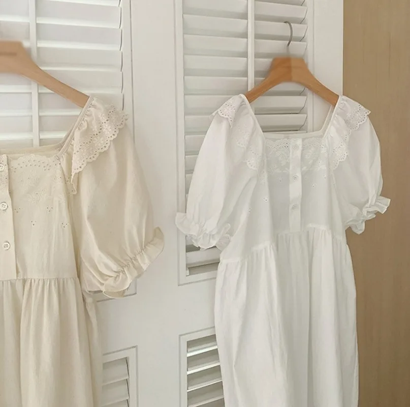

Girls' Simple Nightdress 2021 Summer New Palace Style Comfortable Loose Short-sleeved Nightdress Lace Stitching Home Wear