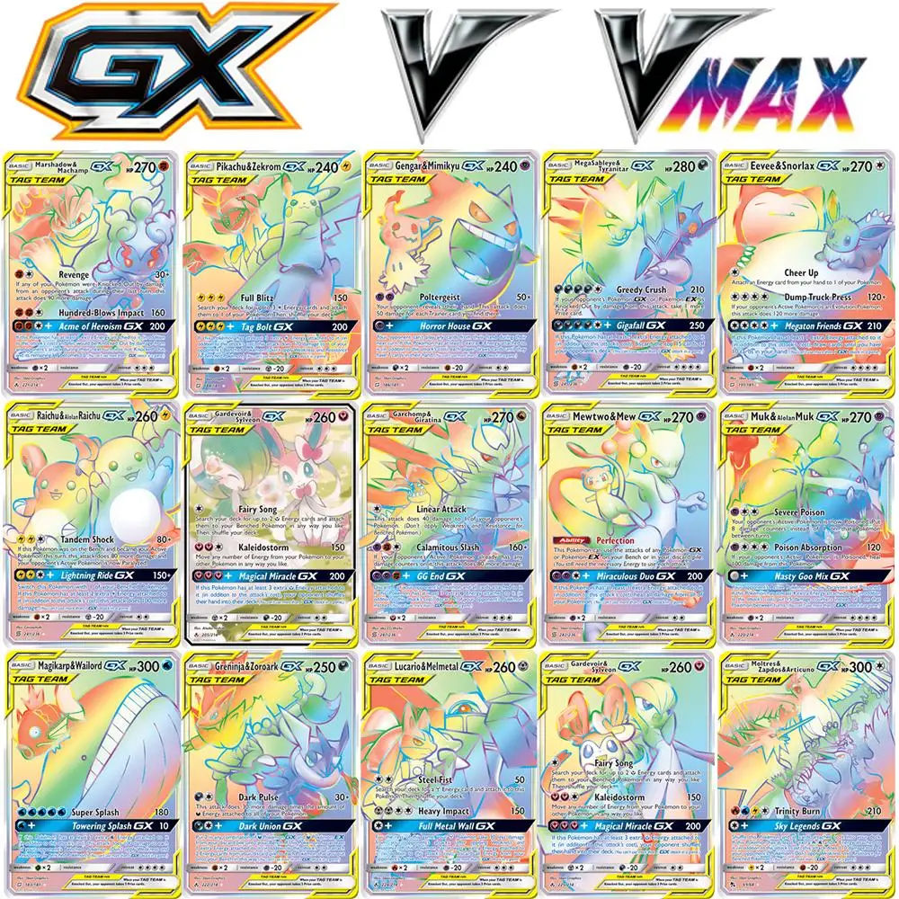 Французская версия карт Pokemon Box TCG Booster Shinny V VMAX TAG TEAM GX EX Carte франчеса карточная игра