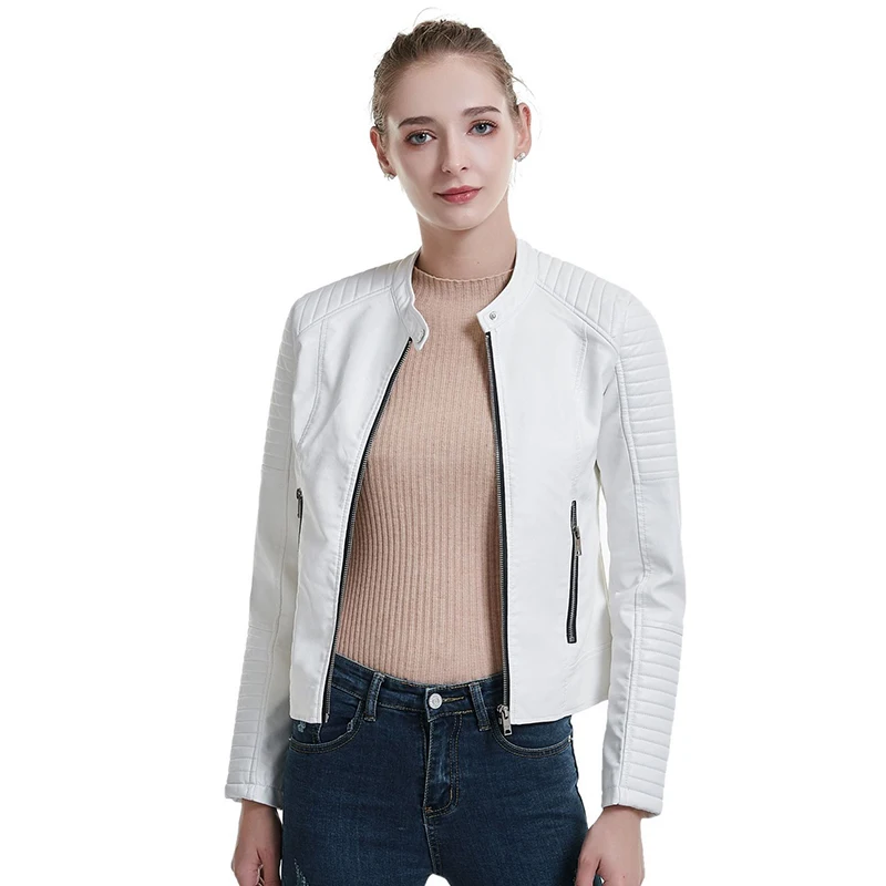 Fitaylor новинка Женская Осенняя белая куртка из искусственной кожи на молнии