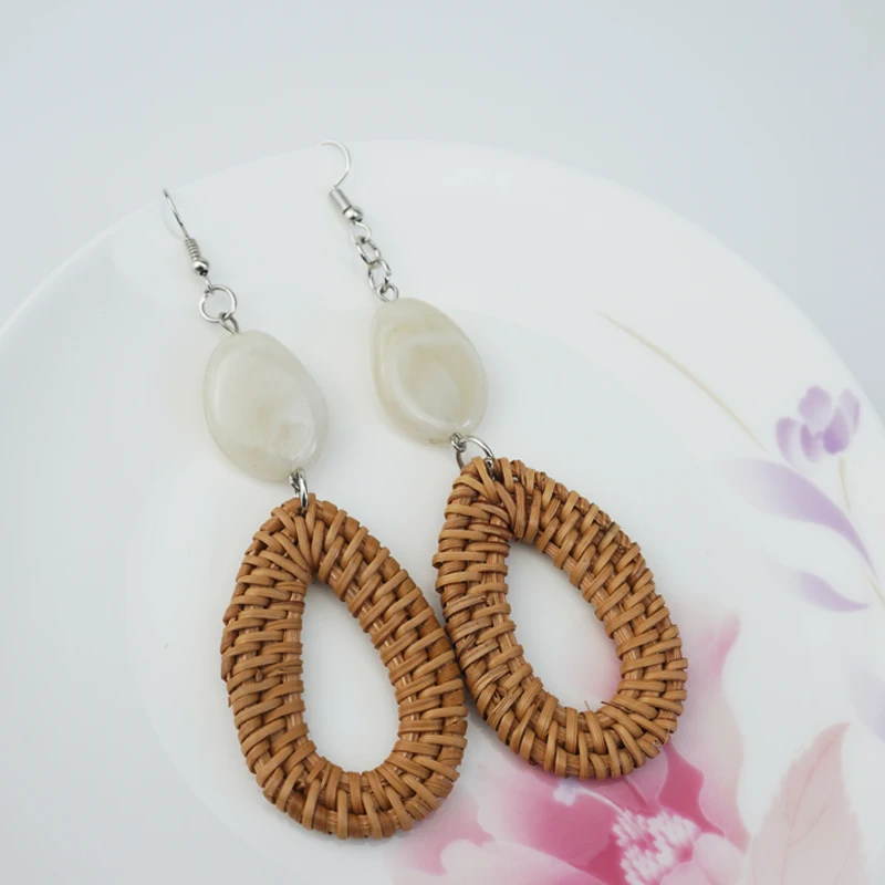 Женские Ротанговые серьги Cpop ручной работы из смолы и дерева с каплями воды