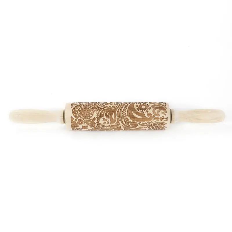 35*5cm Christmas Embossed Rolling Pin Engraved Baking For Kids Cookie Biscuit Presser Maker Noodle Fondant Roller | Дом и сад