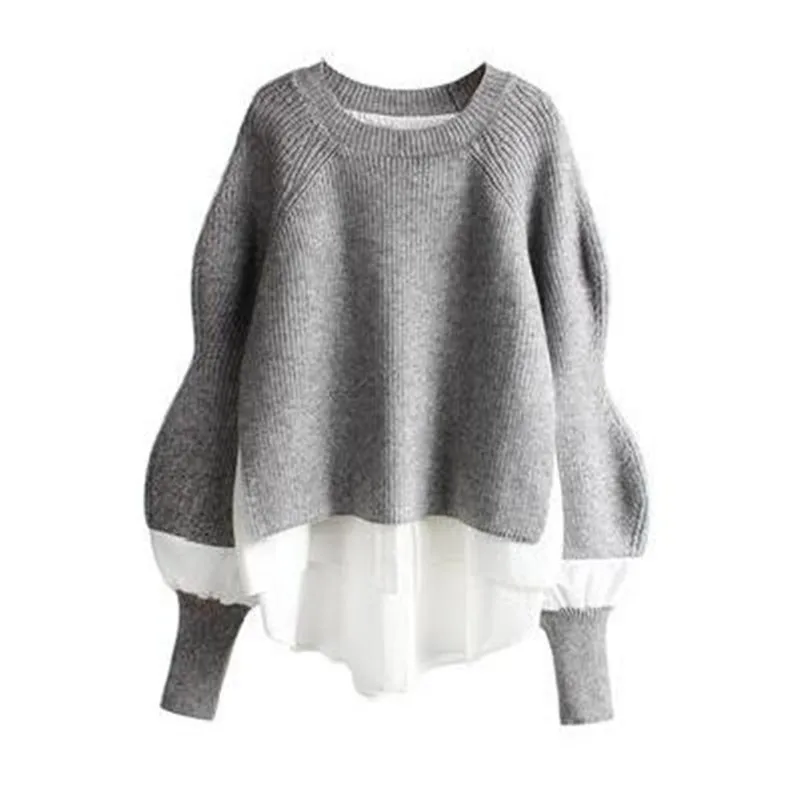 

In the fall and winter of 2020 ladies sweaters stitching shirt false two-piece knitted garment