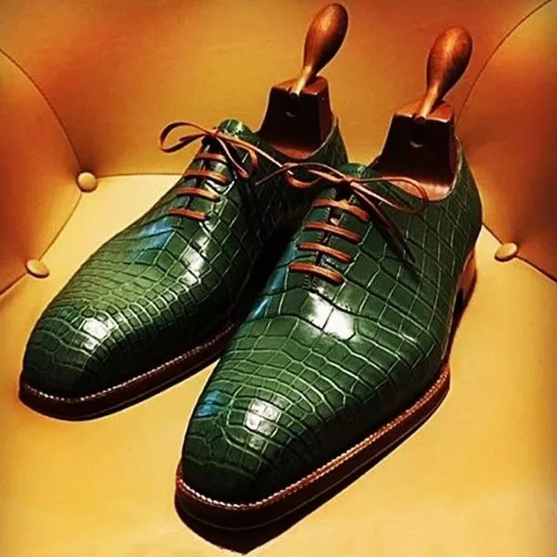 

Office Solid Green Men Shoes Spring Autumn Lace Up Oxfords Shoes PU Leather Simplicity Banquet Comfortable Classic Fat KR562